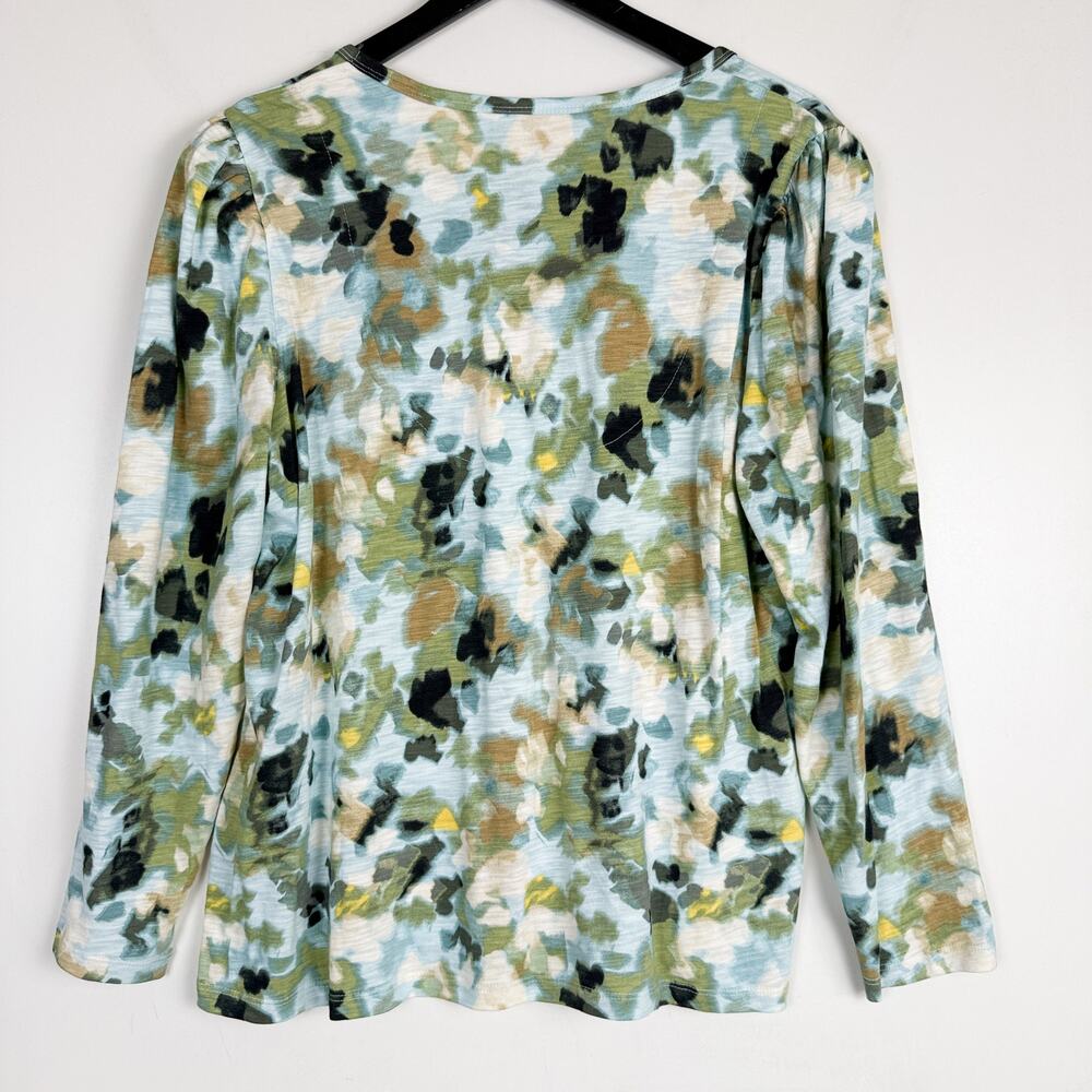 Chico's Printed Slub Puff-Sleeve Tee Shirt Green Abstract V-Neck - 3 XL - Picture 6 of 9